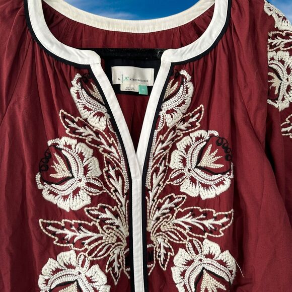 Anthropologie Gretel Embroidered Maxi Dress Maroon White 1X - Picture 5 of 11